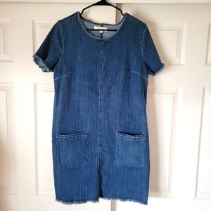 Vince Camuto Midi Denim Dress Frayed Hem/Sleeves Size M